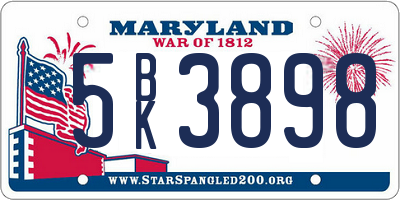 MD license plate 5BK3898