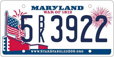 MD license plate 5BK3922