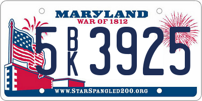 MD license plate 5BK3925