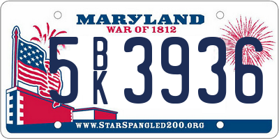 MD license plate 5BK3936