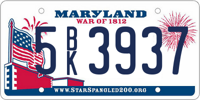 MD license plate 5BK3937