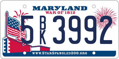 MD license plate 5BK3992