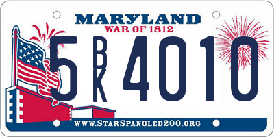 MD license plate 5BK4010