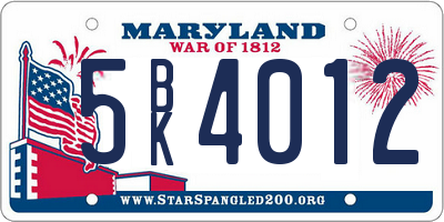 MD license plate 5BK4012