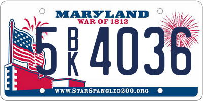 MD license plate 5BK4036