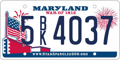 MD license plate 5BK4037