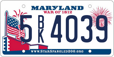 MD license plate 5BK4039