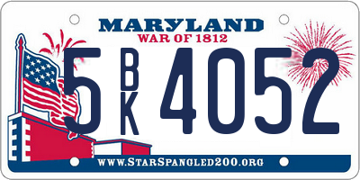 MD license plate 5BK4052