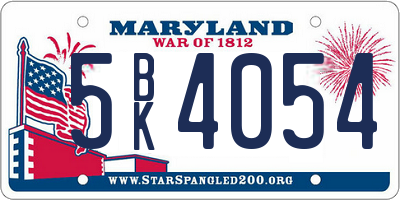 MD license plate 5BK4054