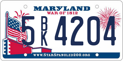 MD license plate 5BK4204