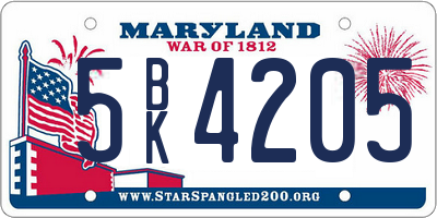 MD license plate 5BK4205