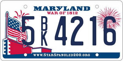 MD license plate 5BK4216