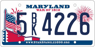 MD license plate 5BK4226