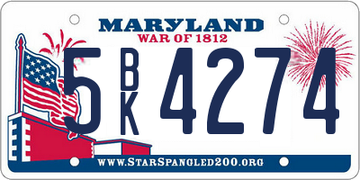 MD license plate 5BK4274