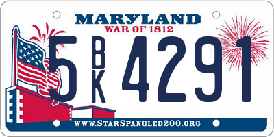 MD license plate 5BK4291