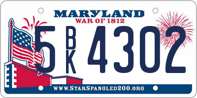 MD license plate 5BK4302