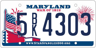MD license plate 5BK4303