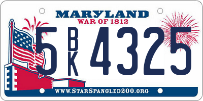 MD license plate 5BK4325