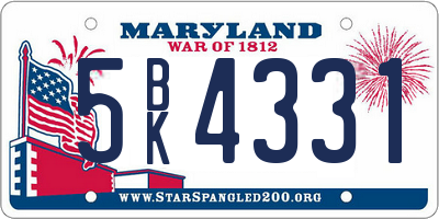 MD license plate 5BK4331