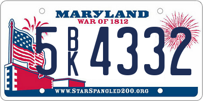 MD license plate 5BK4332