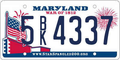 MD license plate 5BK4337