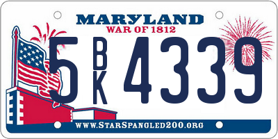 MD license plate 5BK4339