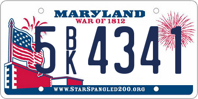 MD license plate 5BK4341