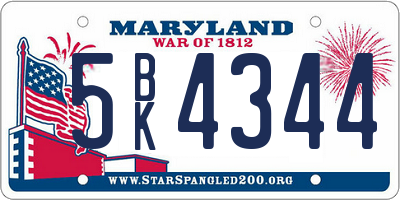 MD license plate 5BK4344