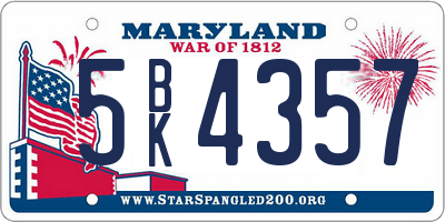 MD license plate 5BK4357