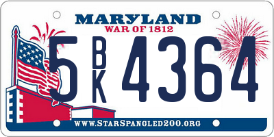 MD license plate 5BK4364
