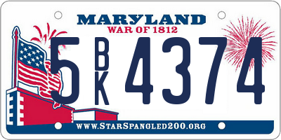 MD license plate 5BK4374