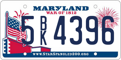 MD license plate 5BK4396
