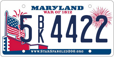 MD license plate 5BK4422