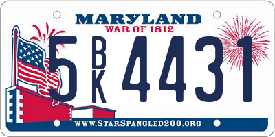 MD license plate 5BK4431