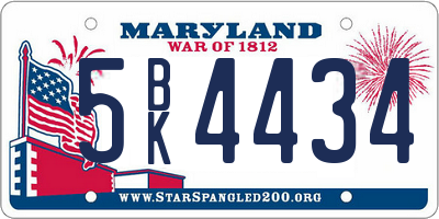 MD license plate 5BK4434