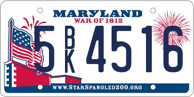 MD license plate 5BK4516