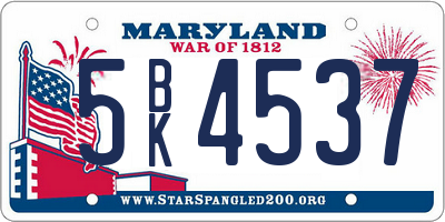 MD license plate 5BK4537
