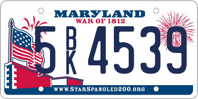 MD license plate 5BK4539