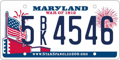 MD license plate 5BK4546