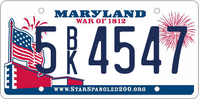 MD license plate 5BK4547