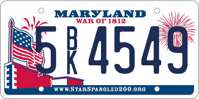 MD license plate 5BK4549