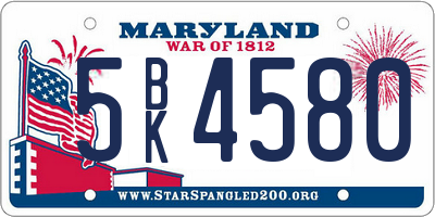 MD license plate 5BK4580