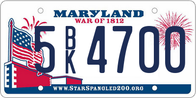 MD license plate 5BK4700