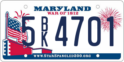 MD license plate 5BK4701