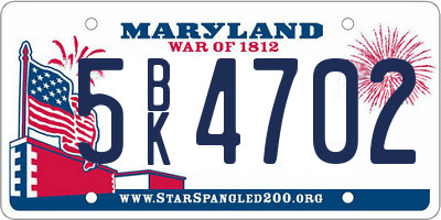 MD license plate 5BK4702
