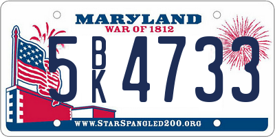 MD license plate 5BK4733