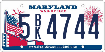 MD license plate 5BK4744