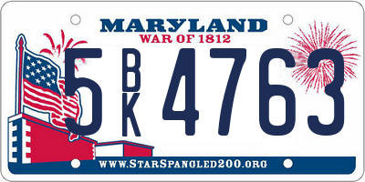 MD license plate 5BK4763