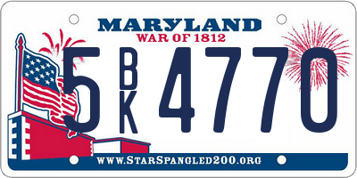 MD license plate 5BK4770