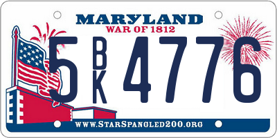 MD license plate 5BK4776